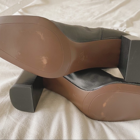 ZARA Back Zip Leather Heeled Ankle Boots - Picture 11 of 12